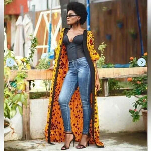 TUFAFII Vibrant Long Open Kimono Jacket Created by African Artisans NWT Size M